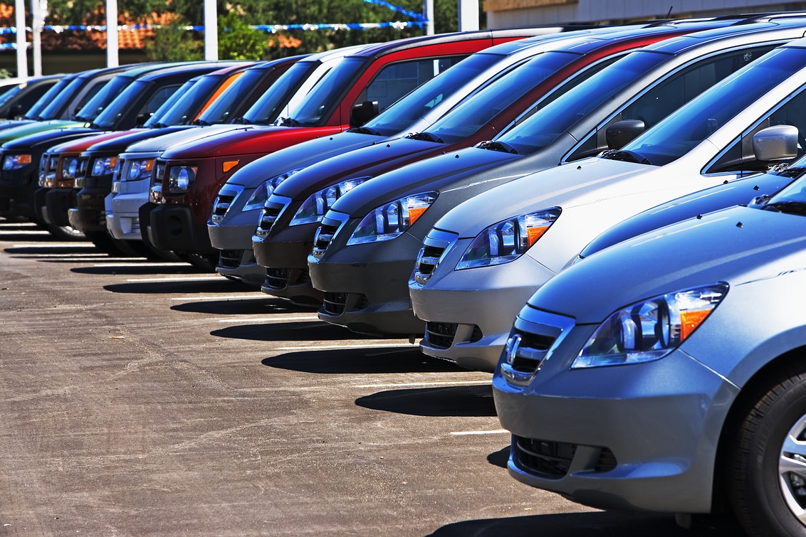 Row of new cars on lot