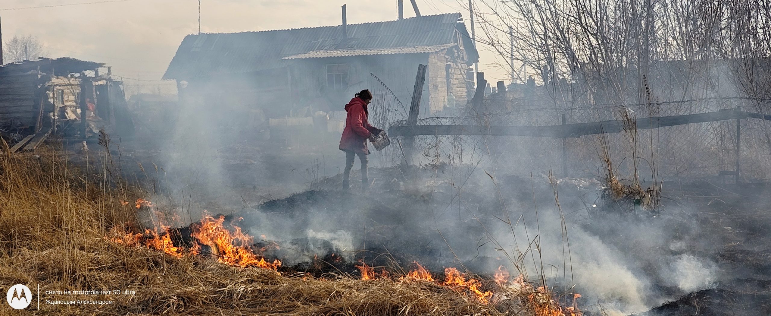 пал сухой травы